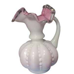 24hr Sale - Fenton White and Peach Crest Ruffled Vase
